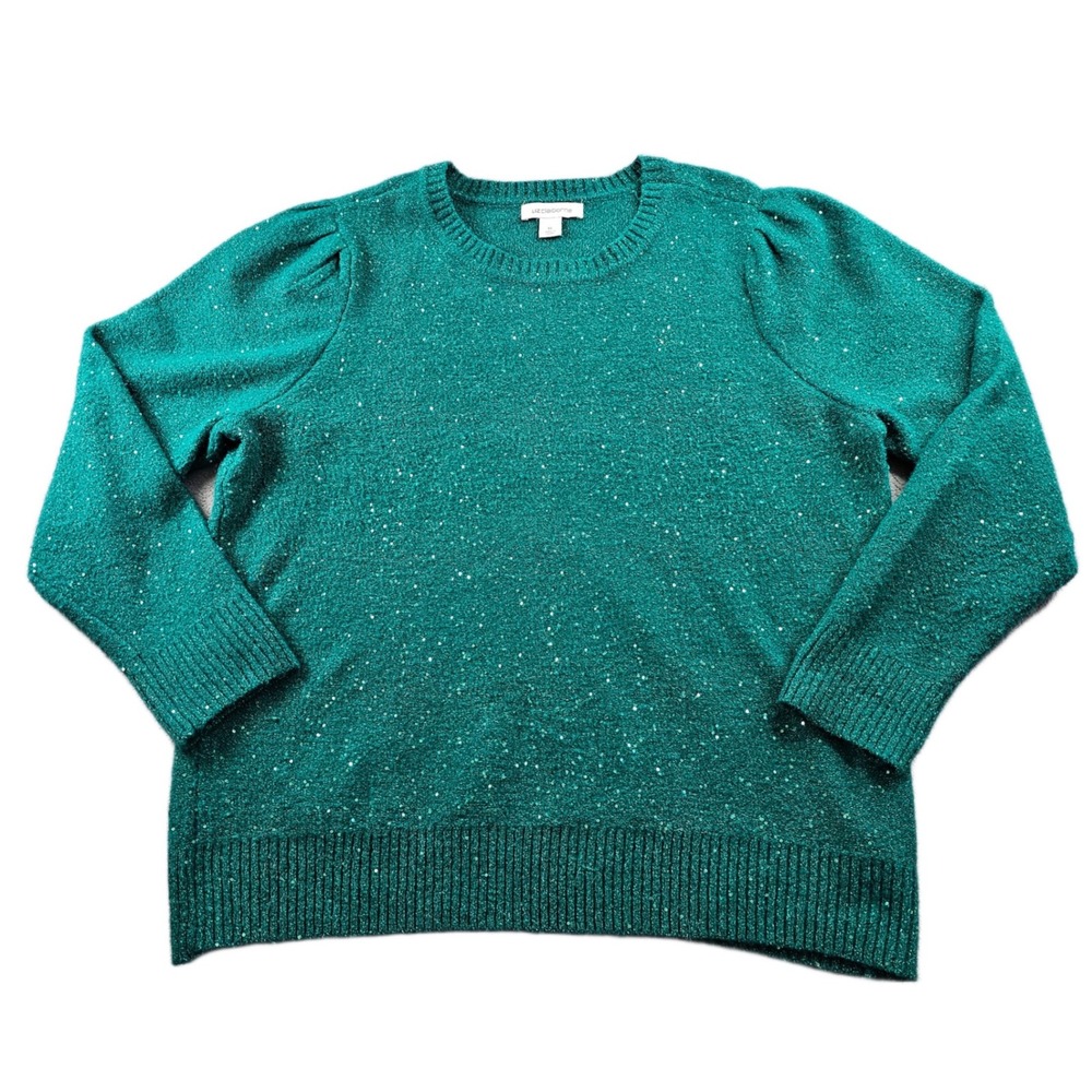 Liz Claiborne Sweater Women's XL Green Knitted Crew Neck Long Sleeve‎ Pullover